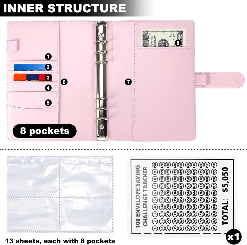POUYRBA 100 Envelope Challenge Binder, Leather 52 Week Money Saving Challenge Binder Easy and Fun Way for 100 Envelopes Money Saving Challenge Budget Binder for Budgeting Planner & Saving Money - Image 4